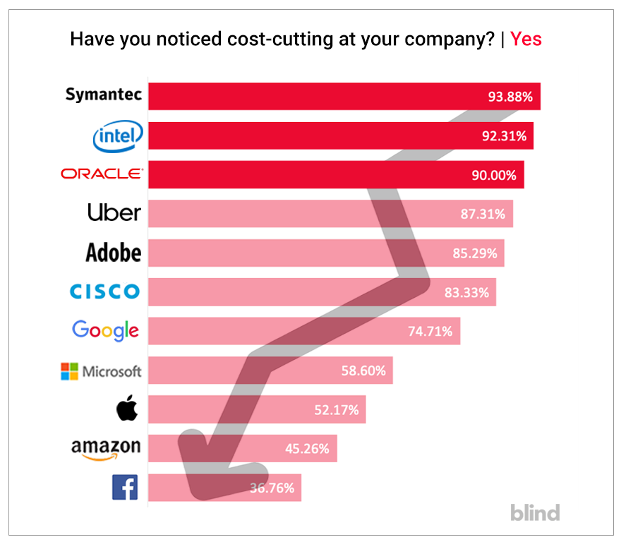 Symantec employees, Intel employees, Oracle employees, Uber employees, Adobe employees, Cisco employees, Google employees, Microsoft employees, Apple employees, Amazon employees, Facebook employees, cost-cutting, layoffs, recession